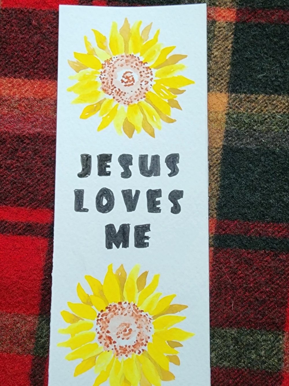 Sunflower "Jesus Loves Me" Watercolor Bookmark - Yellow